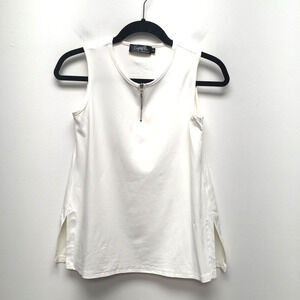 Sympli Canada Womens White Sleeveless Stretch Side Slit Quarter Zip Tank Top 2